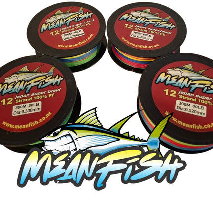300m Meanfish x12 strand Premium Fishing Braid - Multicolour