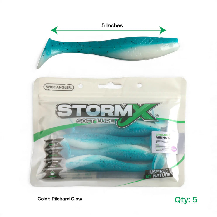 StormX™ Cyclone Minnow 5" Soft Lure — Pilchard Glow UV
