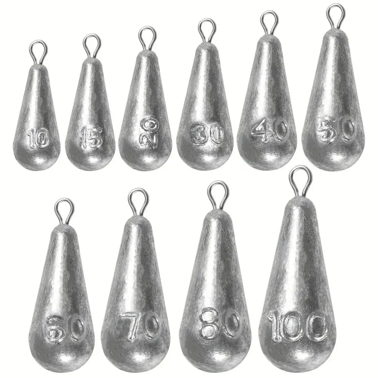 Teardrop Fishing Sinkers – Lead Weights for Bass (10 Sizes)