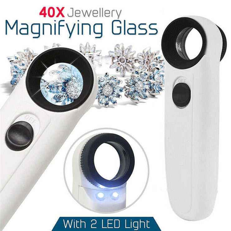 40X Magnifier Glass Jeweler Eye with 2 LED Lights